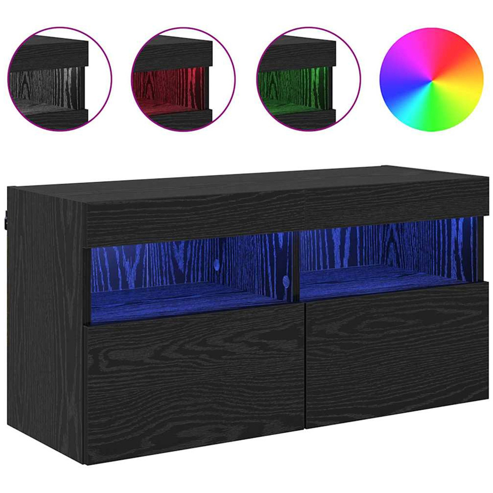 vidaXL 2 Door 2 Shelf Black Oak TV Cabinet with LED Lights Image 4