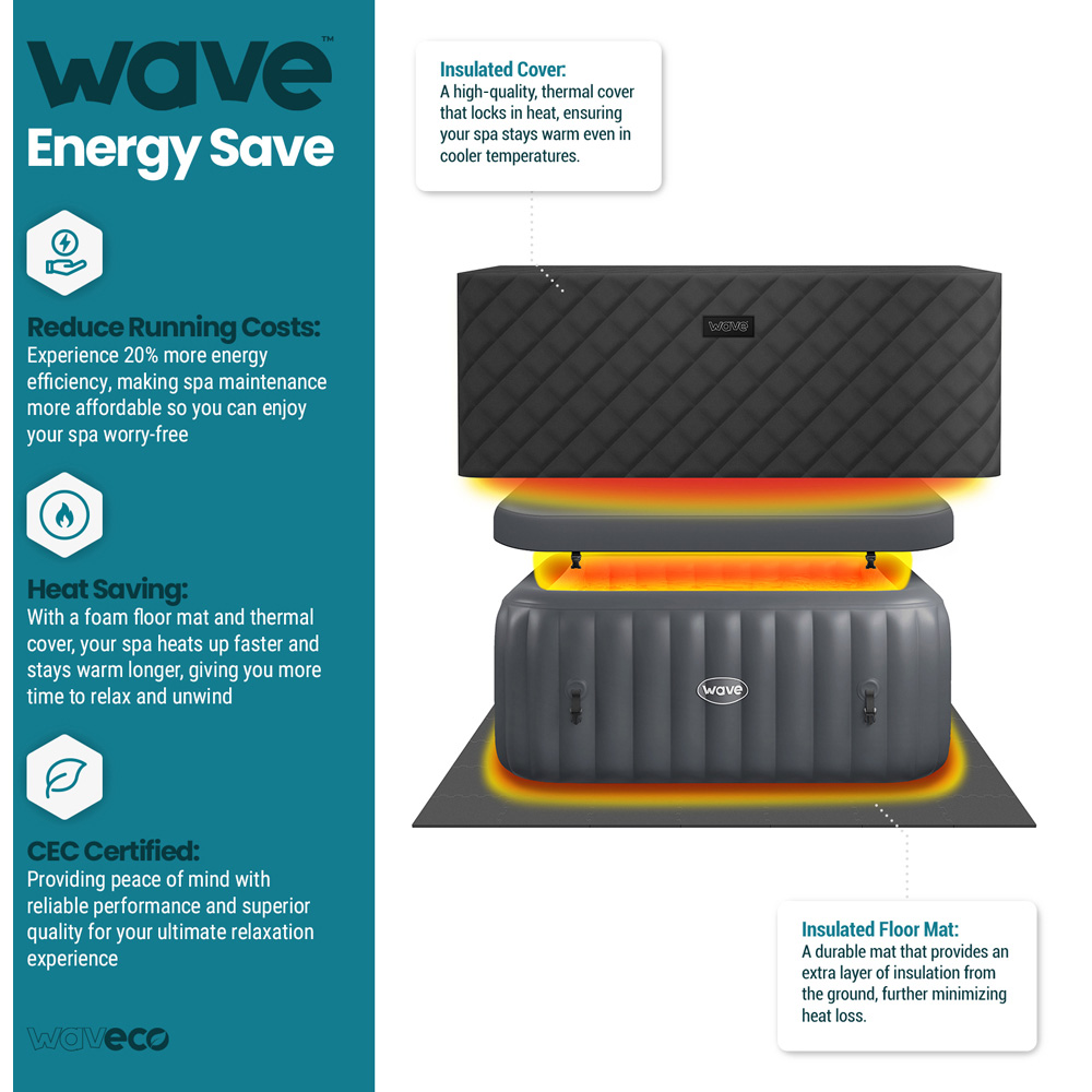 Wave Pacific 6 Person Dark Grey Square Inflatable Hot Tub with EnergySave Bundle Image 5