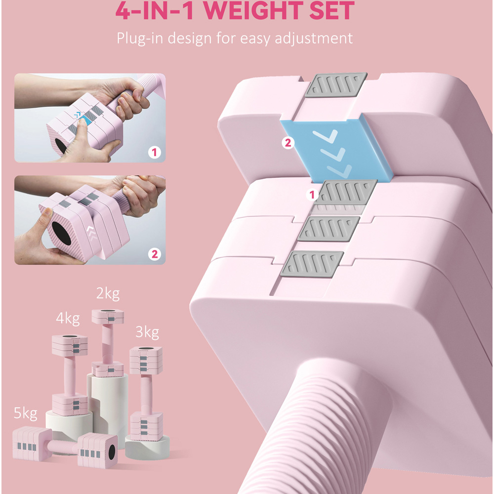 SPORTNOW 5-in-1 Pink Adjustable Dumbbell Set of 2 Image 5