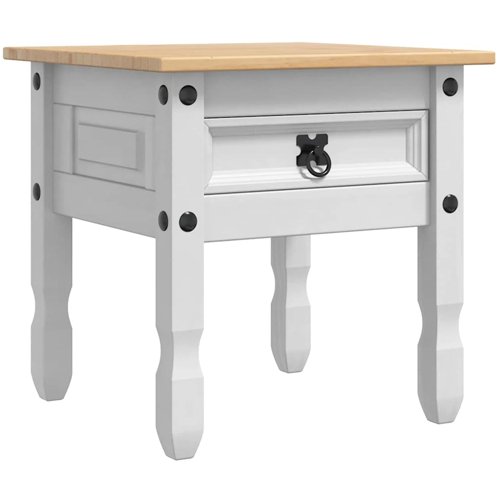 vidaXL Corona Single Drawer White Solid Pine Wood End Table Image 2