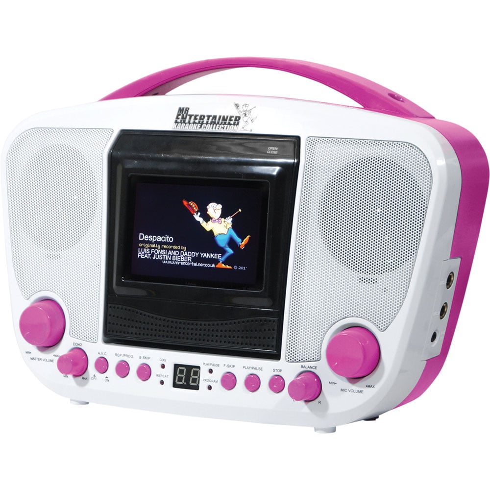 Mr Entertainer Pink and White Portable CDG Bluetooth Karaoke Player Image 1
