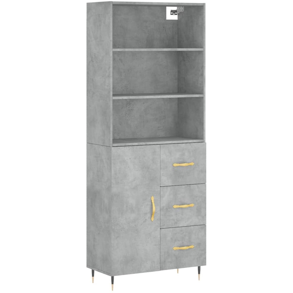 vidaXL Single Door 3 Drawer 3 Shelf Concrete Grey Tall Highboard Image 2