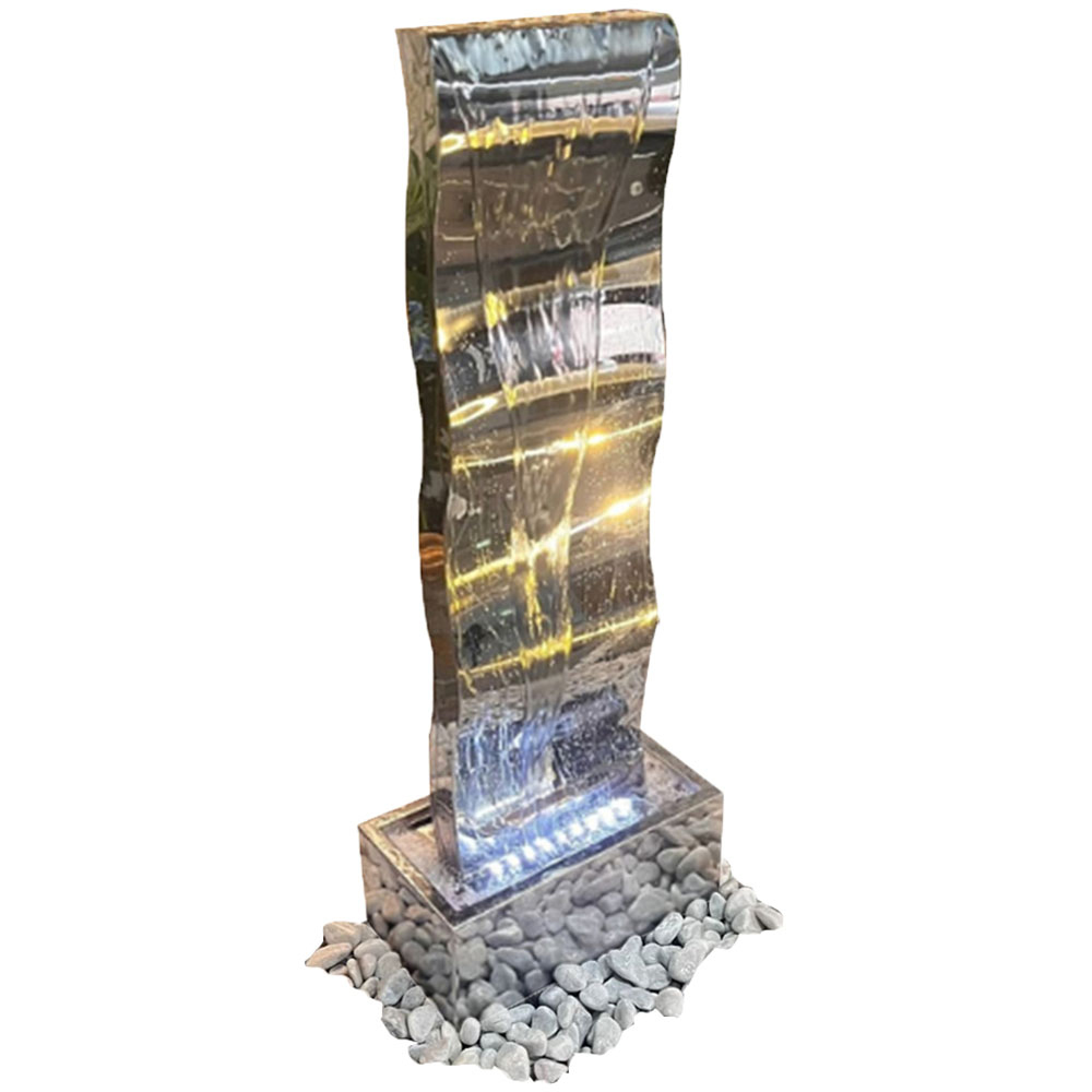 Tranquillity Small Stainless Steel Wave Solar Powered LED Water Feature Image 1