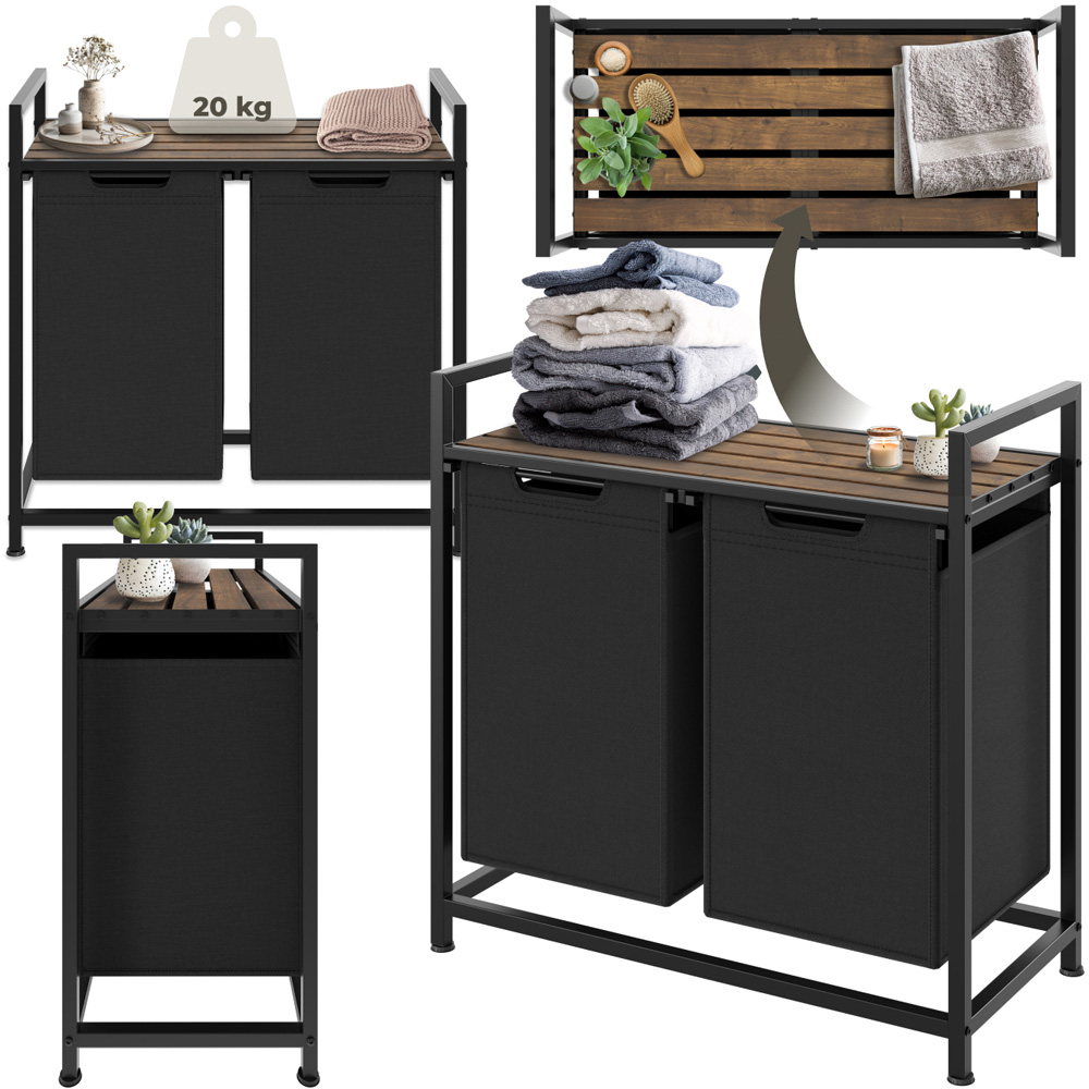 tectake Dual Pull Out Compartment Laundry Basket 74 x 34 x 72cm Image 3