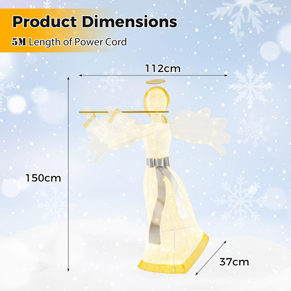 Costway 100 Warm White LED Angel Christmas Decoration 4.9ft Image 7