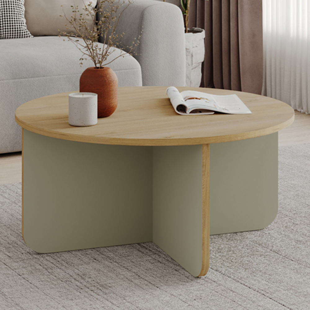 Decortie Hillary Oak and Ash Green Round Coffee Table Image 1