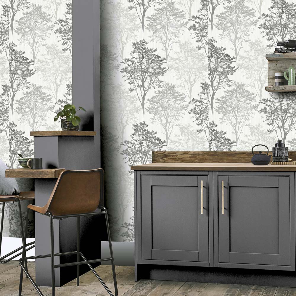 Arthouse Wildwood Monochrome Grey Wallpaper Image 3