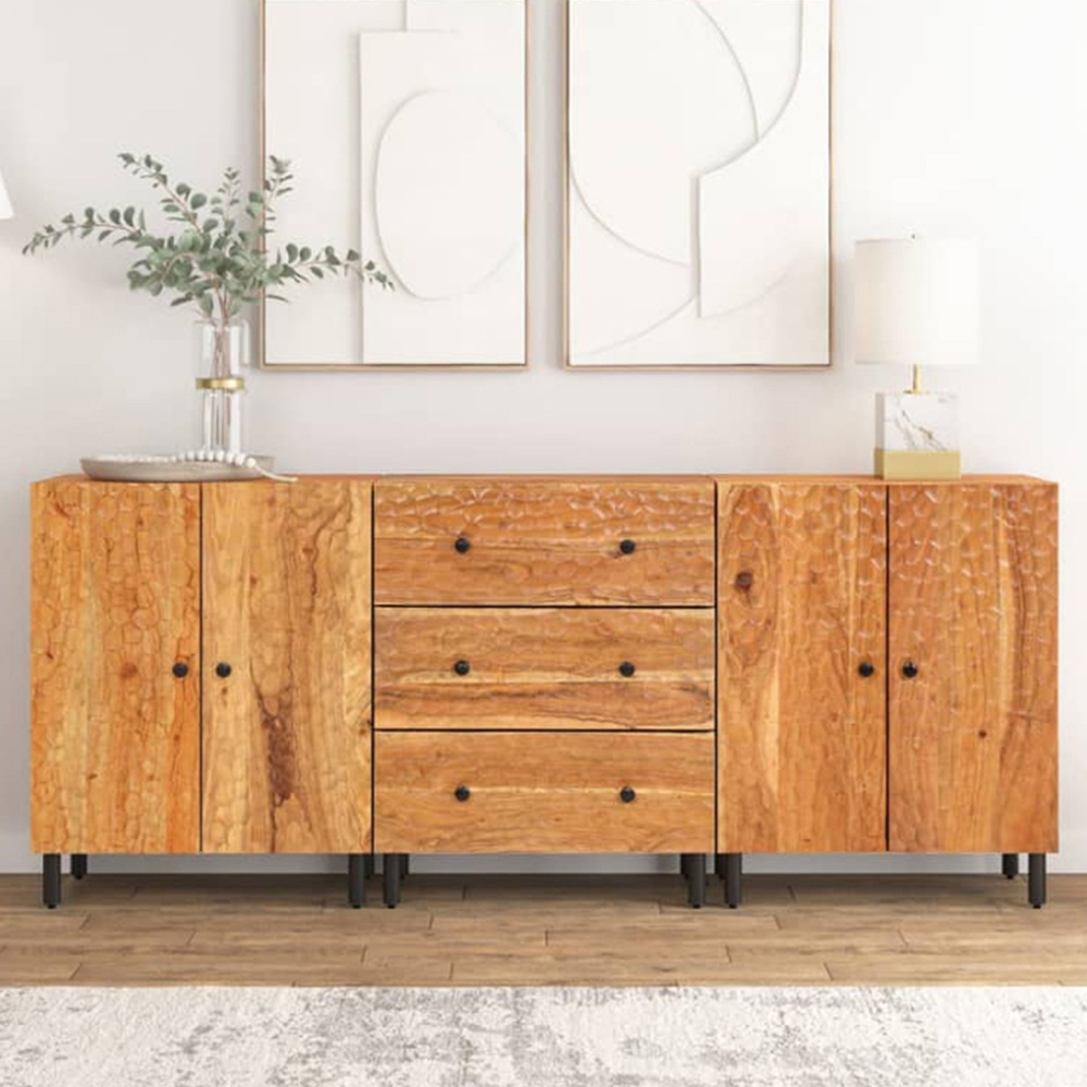 vidaXL Natural Solid Acacia Wood Side Cabinet Set of 3 Image 1