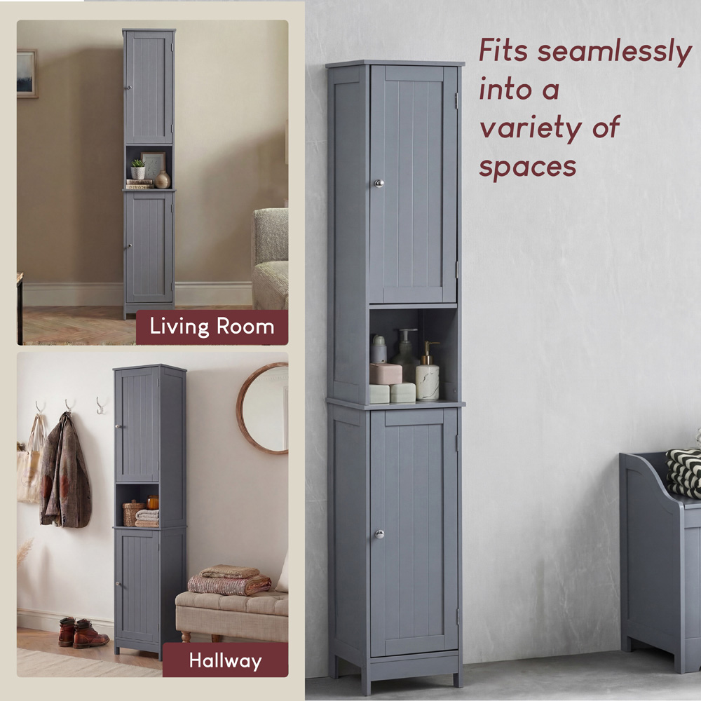 BATH VIDA Priano 2 Door Single Shelf Grey Floor Standing Bathroom Cabinet Image 5