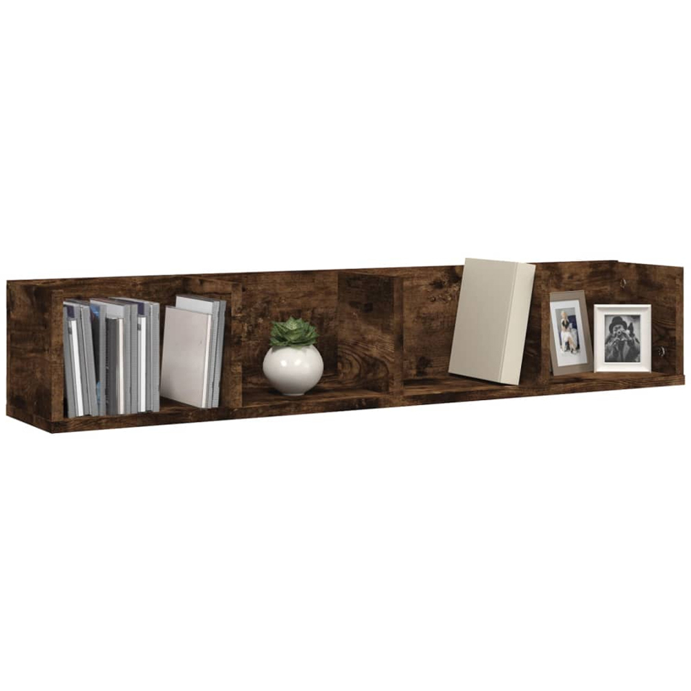 vidaXL 4 Shelf Smoked Oak CD Wall Shelf Image 2