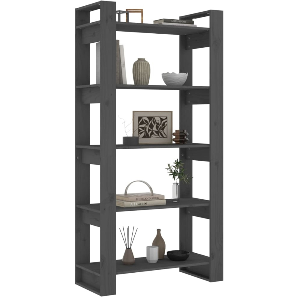 vidaXL 5 Shelf Grey Solid Wood Tall Bookcase Image 4