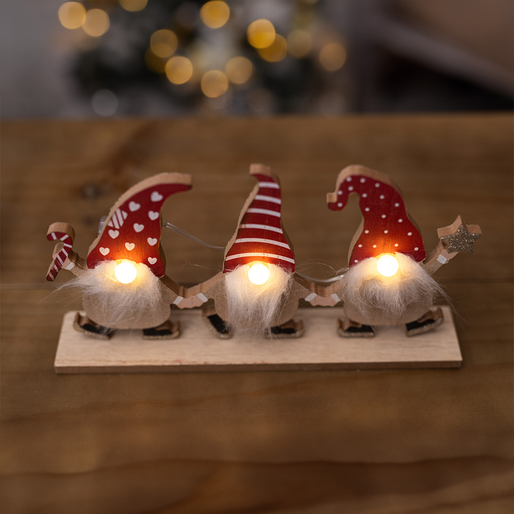 Marco Paul 3 Warm White LED Santa's On Stand Standing Decoration Image 3