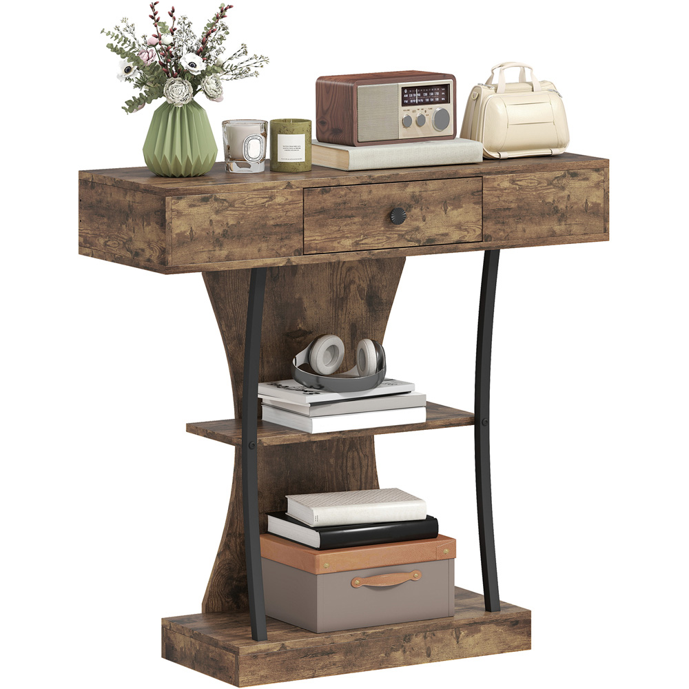 Portland Single Drawer 2 Shelf Rustic Brown Console Table Image 2