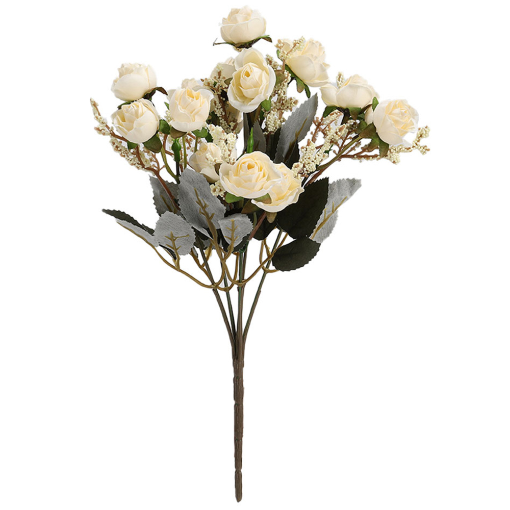 Living and Home Rose 5 Branch 15 Heads Artificial Flower 29cm Image 1