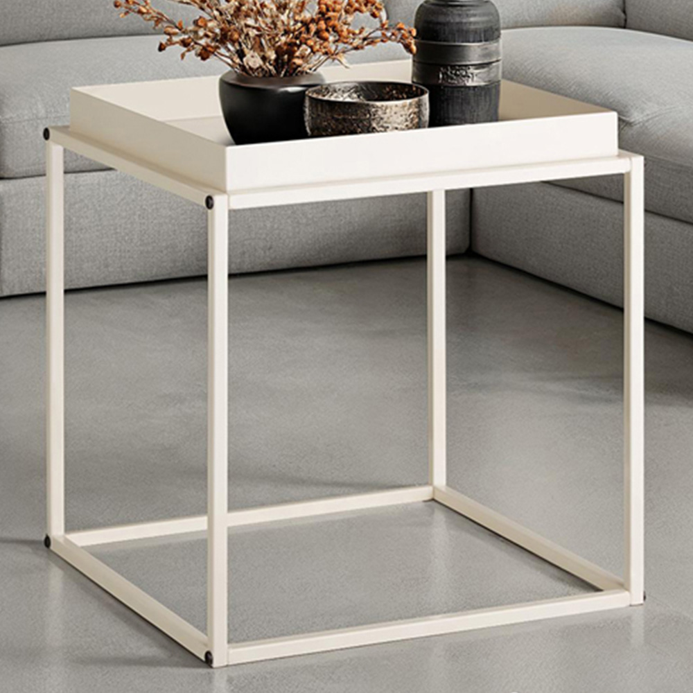 tectake Cambridge Single Shelf Cream Bedside Table Image 1