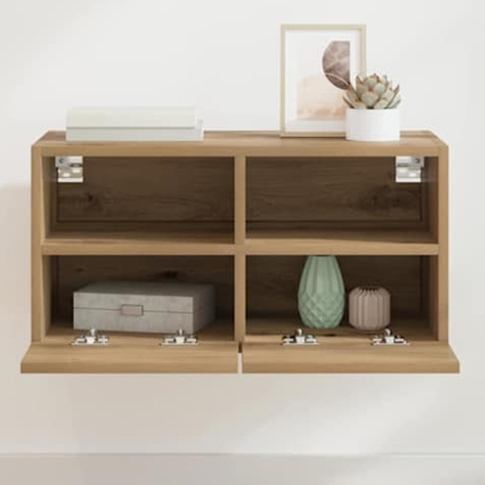 vidaXL 2 Door 2 Shelf Artisan Oak Wall Mounted TV Unit Image 1