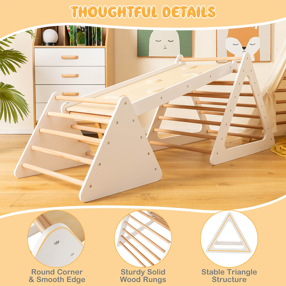 Costway White 2 Triangle Ladder and Ramp Climbing Toy Set Image 5