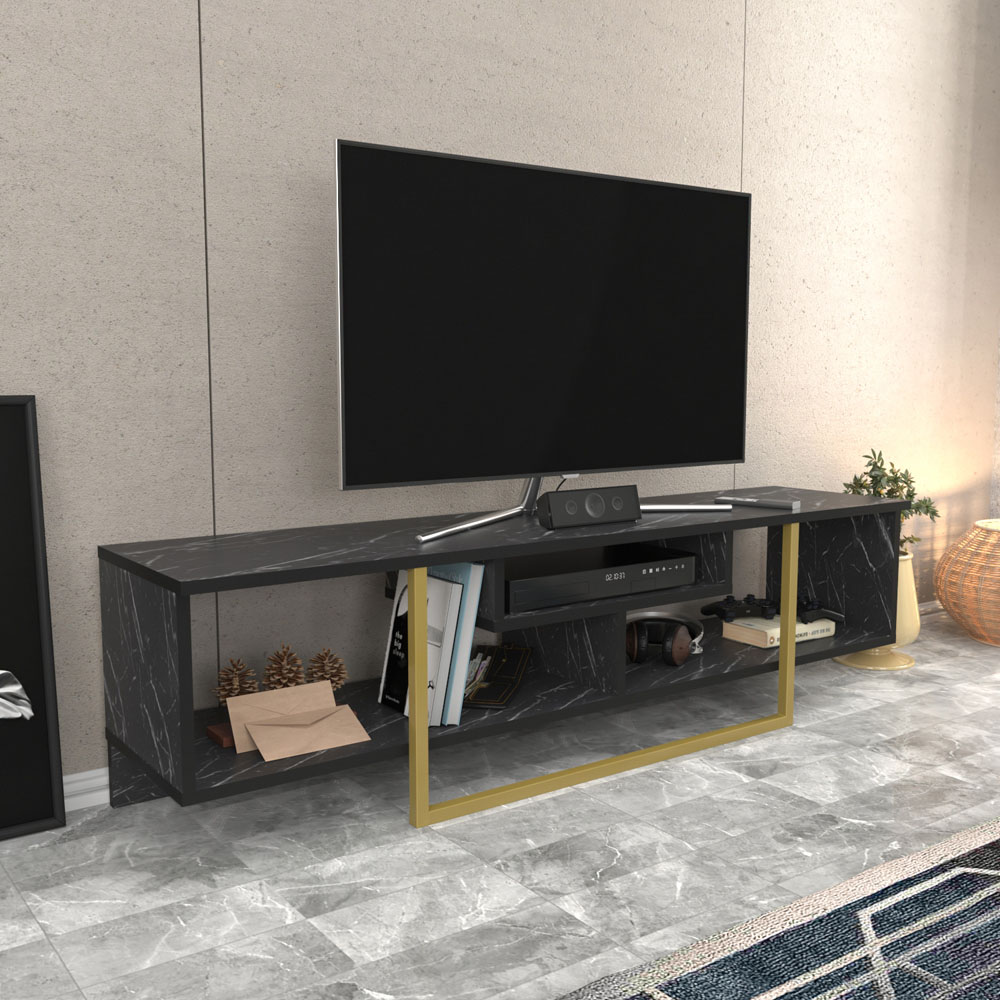 Decorotika Asal 3 Shelf Bendire and Gold Modern TV Unit Image 4