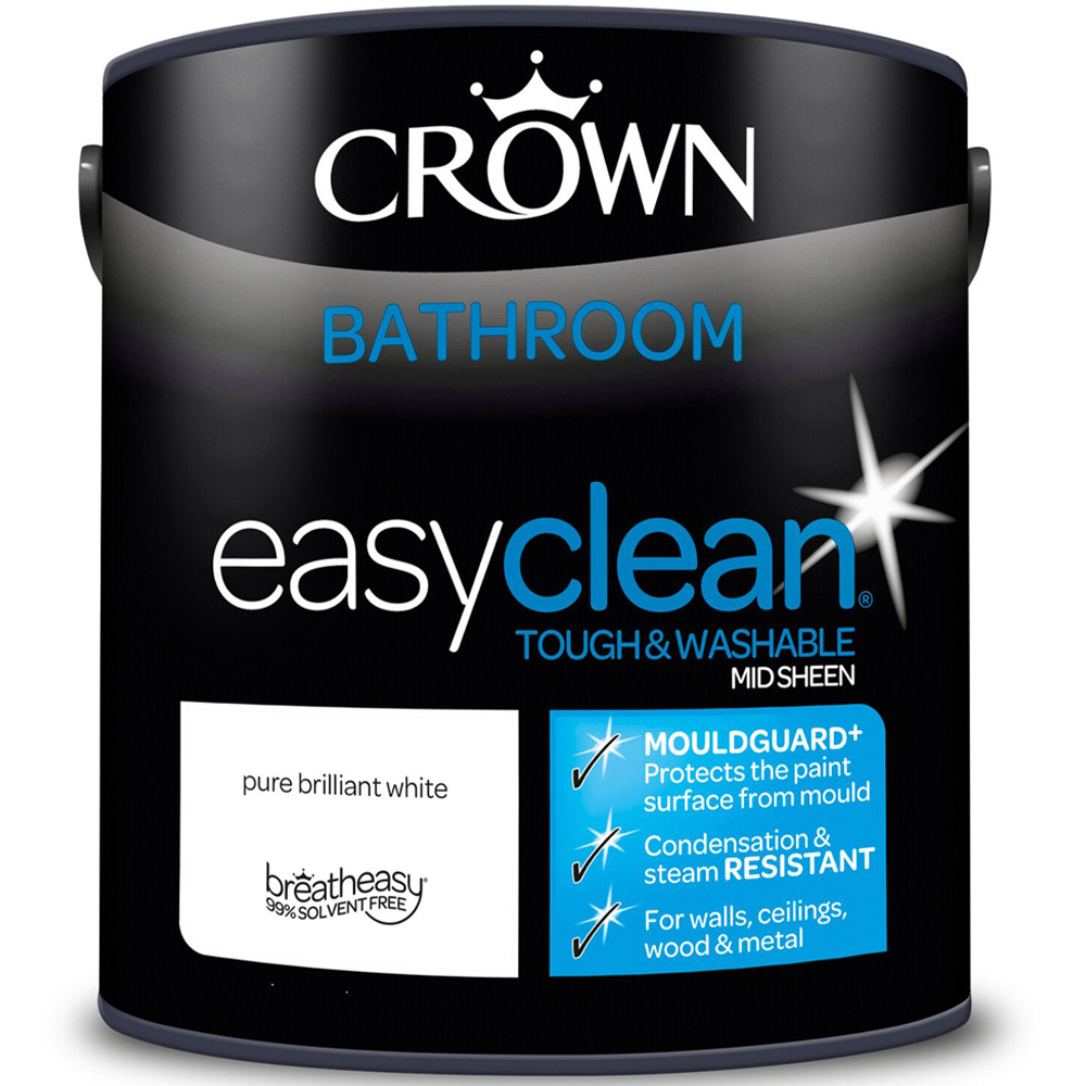 Crown Easyclean Mid Sheen Bathroom Paint - Pure Brilliant White / 2.5l Image 2