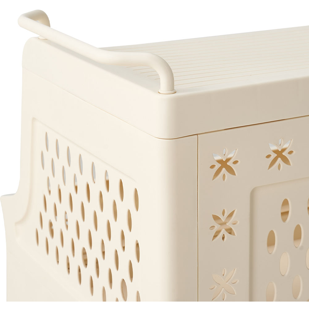 Living and Home 3-Tier Cream Foldable Plastic Storage Trolley Cart with Handles Image 4