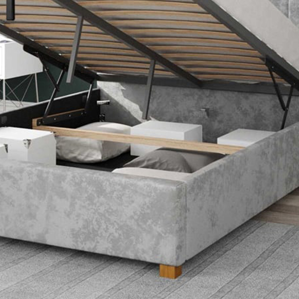 Aspire Hepburn Double Silver Mirazzi Velvet Ottoman Bed Image 3