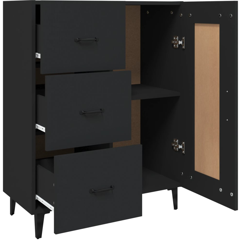 vidaXL Single Door 3 Drawer Black Wooden Sideboard Image 4