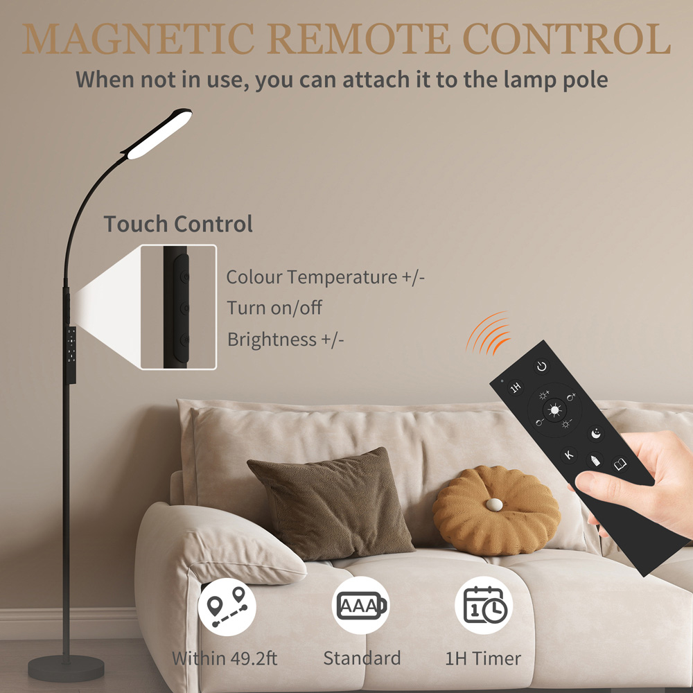 HOMCOM Black LED Adjustable Floor Lamp with Magnetic Remote Image 7