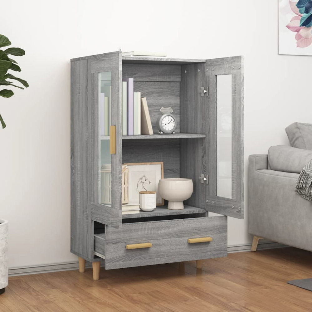 vidaXL 2 Glass Door Single Drawer Grey Sonoma Highboard Image 3