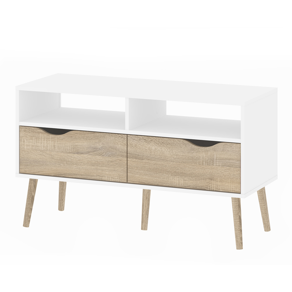 Florence 2 Drawer White and Oak TV Unit Wilko
