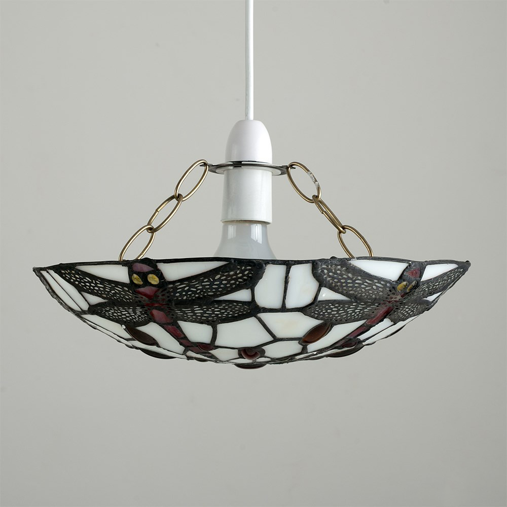 ValueLights Tiffany Style Antique Red and White Glass Dragonfly Pendant Glass Shade Image 2