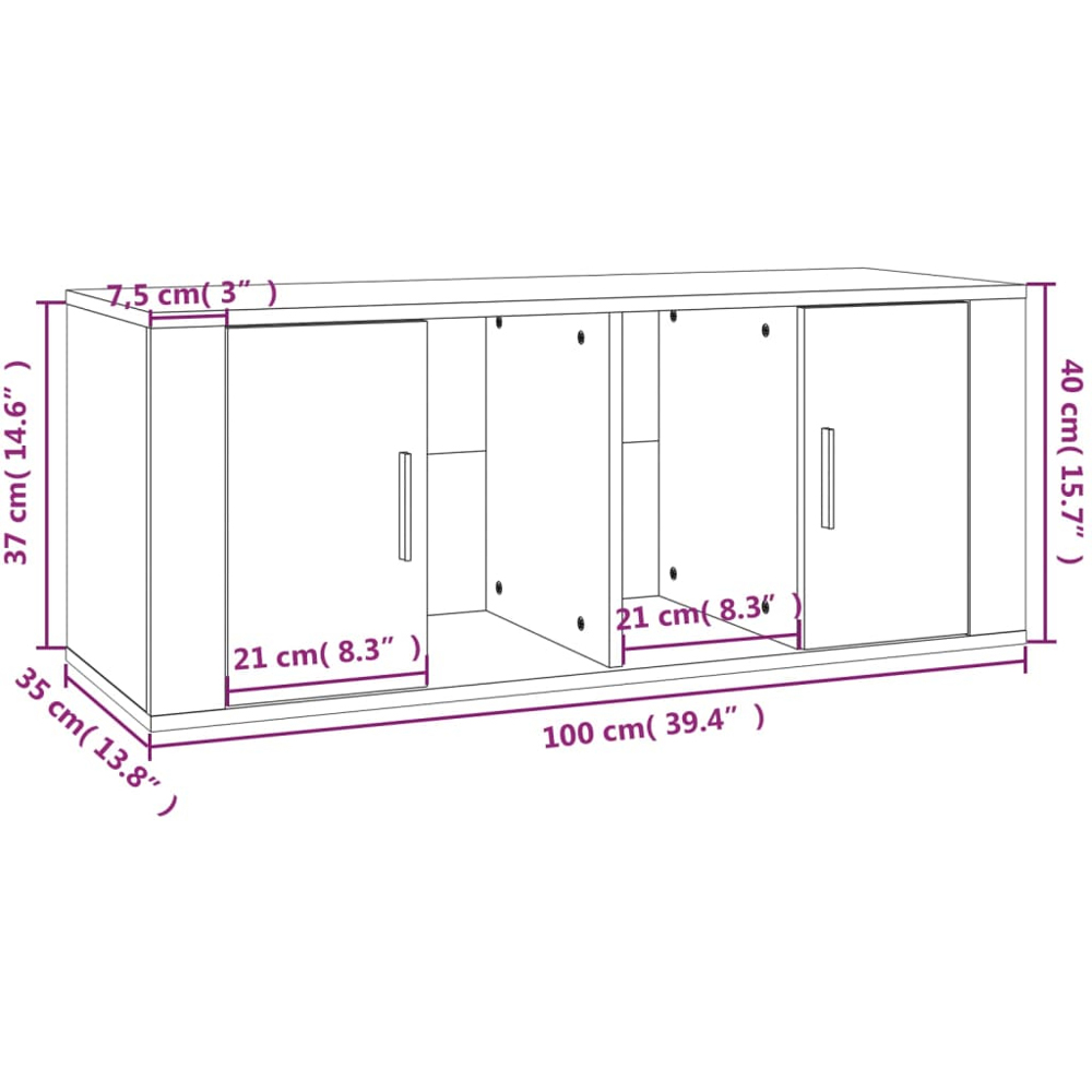vidaXL 2 Door 2 Shelf White TV Cabinet Image 9