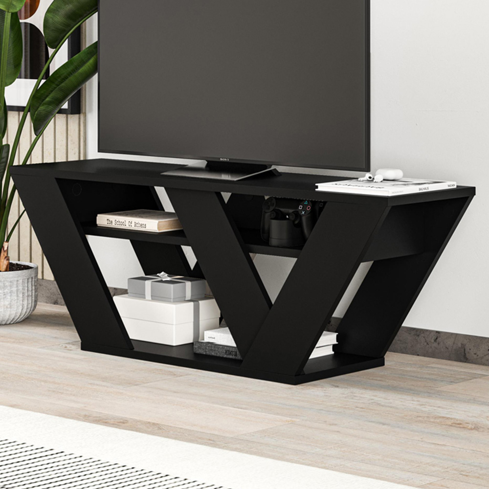 Decortie Pipralla 2 Shelf Black Bute Effect Modern TV Unit Image 1