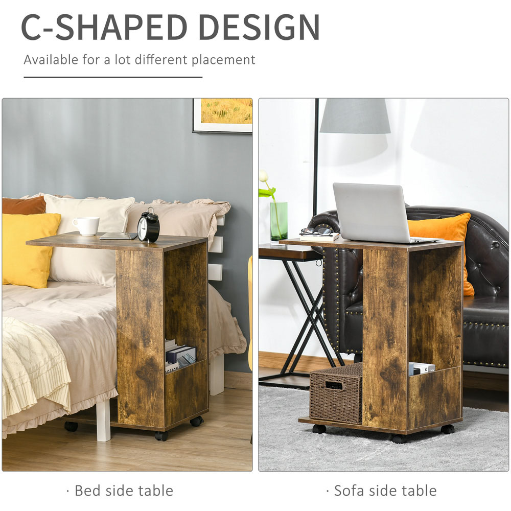 Portland Rustic Brown C Shaped Mobile Bed or Sofa Side Table Image 5