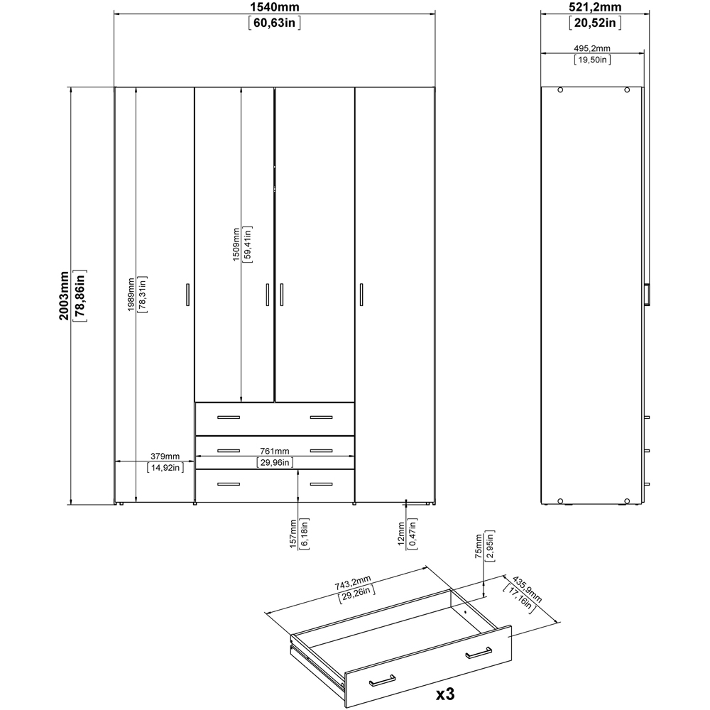 Florence Space 4 Door 3 Drawer White Wardrobe Image 7
