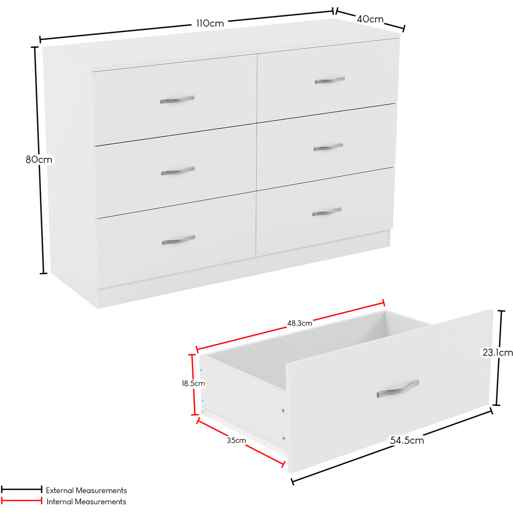 VIDA DESIGNS Riano 6 Drawer White Chest of Drawers with Metal Handles Image 9