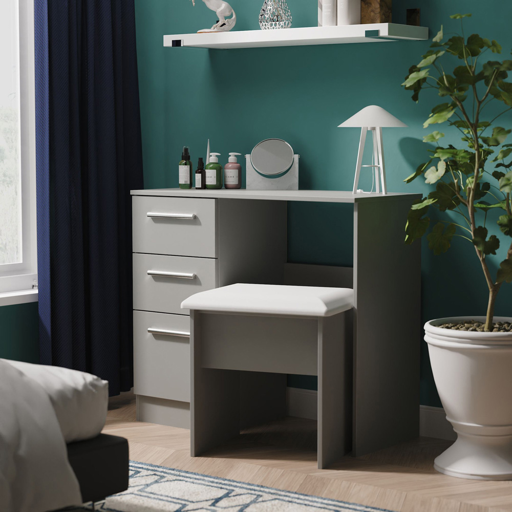 Crowndale Contrast 3 Drawer Dusk Grey Vanity Dressing Table Ready Assembled Image 7