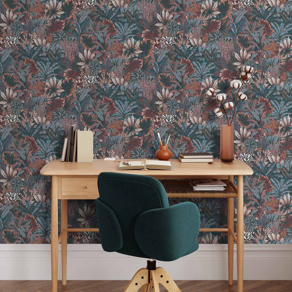 Muriva Lush Forest Teal Wallpaper Image 4