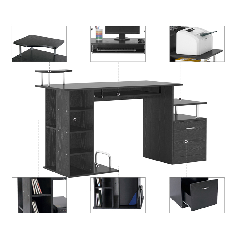 Portland Single Drawer and Shelves Workstation Black Image 3