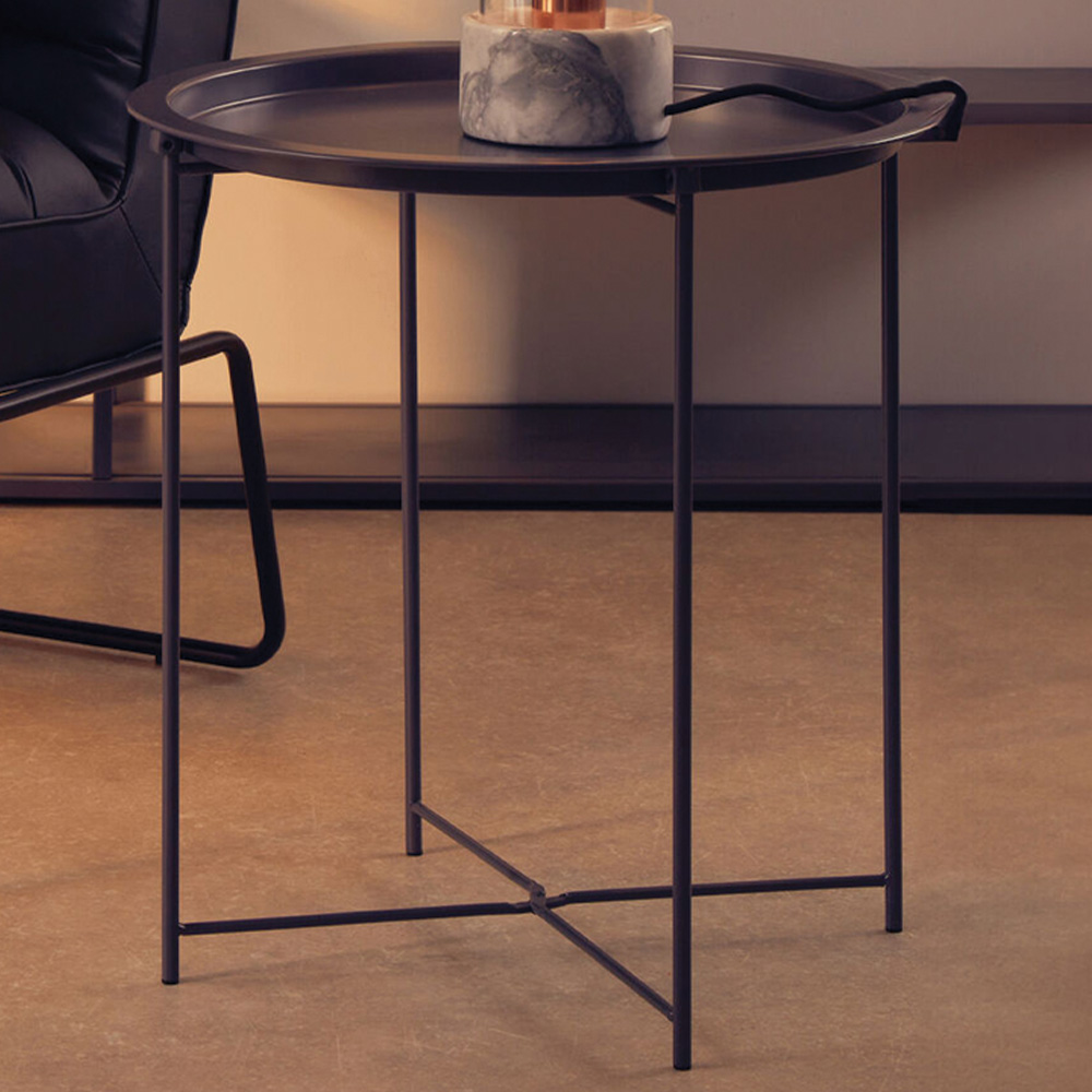 Premier Housewares Sleek Grey Metal Round Side Table Image 1