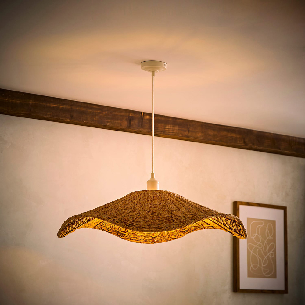 ValueLights Loretta Natural Wicker Wave Shade Ceiling Pendant Light with Bulb 52cm Image 2