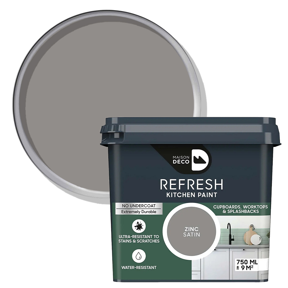 Maison Deco Refresh Kitchen Cupboards and Surfaces Zinc Satin Paint 750ml Image 1