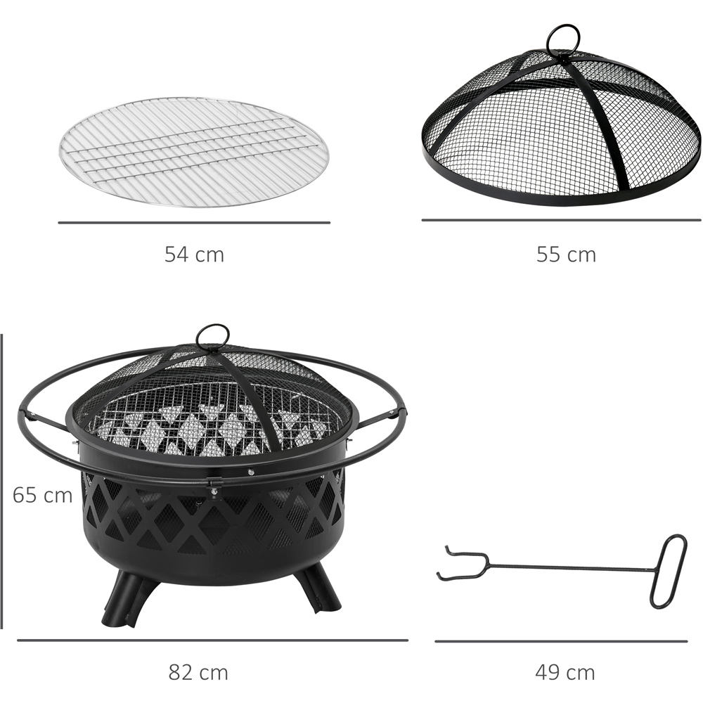 Outsunny Painted Steel Fire Pit BBQ with 3 Feet, Poker and Mesh Lid Image 7