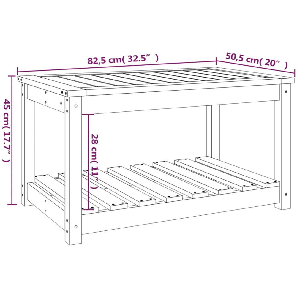 vidaXL Single Shelf Natural Solid Douglas Wood Slatted Garden Table 82.5 x 50.5cm Image 8