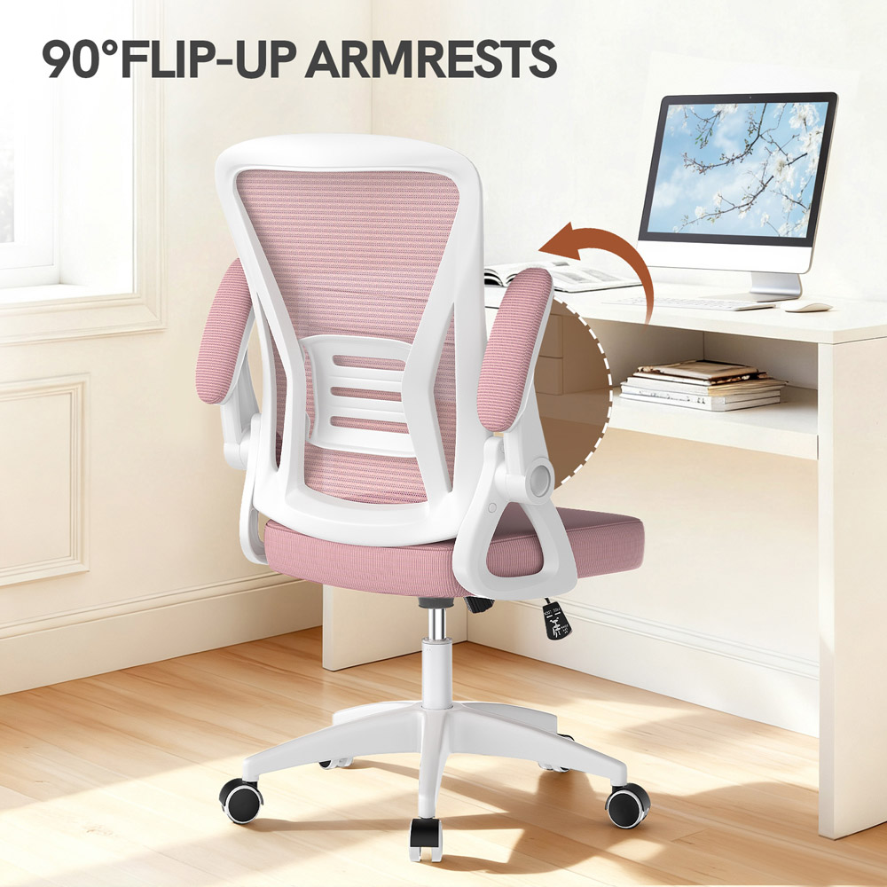 Rattrix Pink Office Chair with Flip-Up Armrest and Lumbar Support Image 5