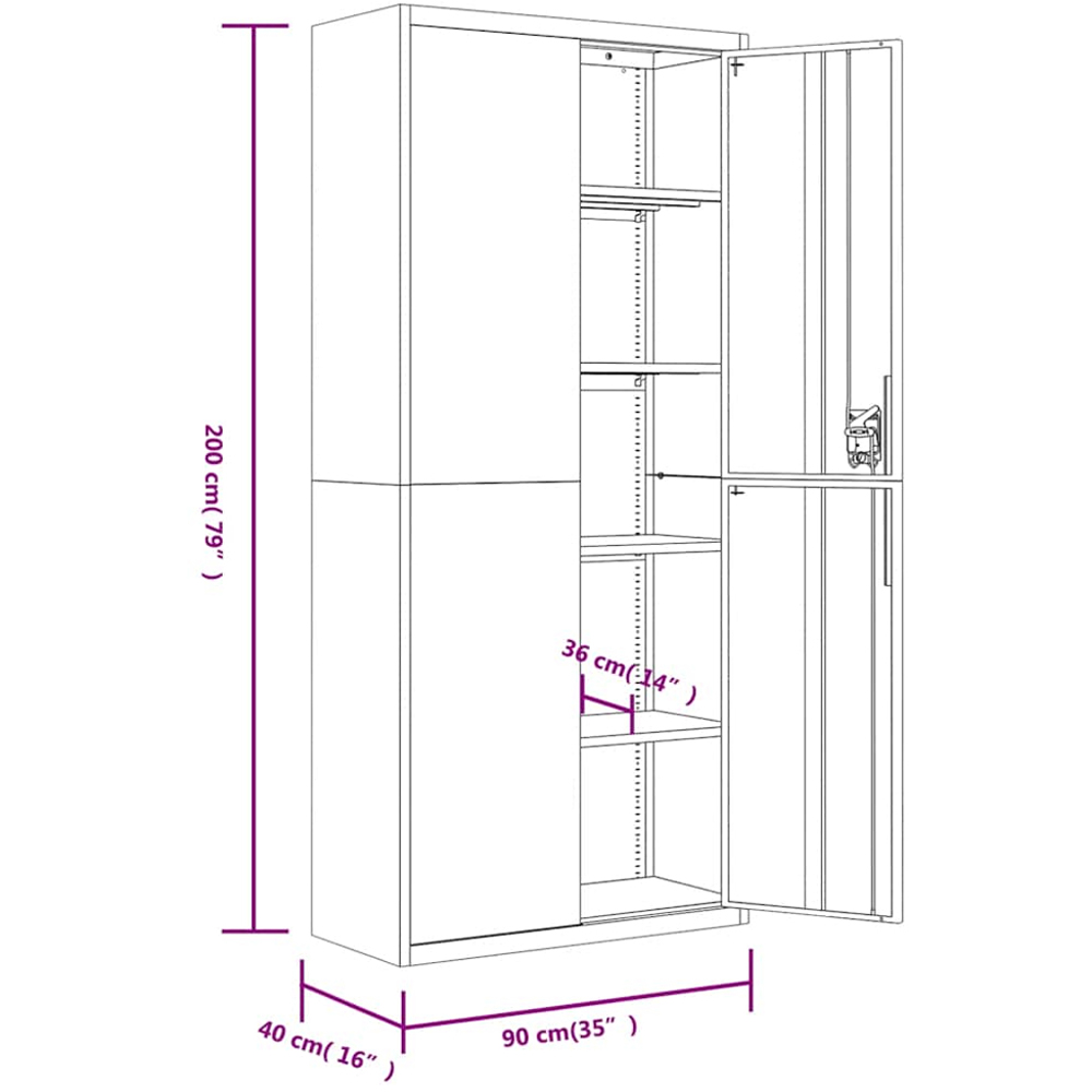 vidaXL 2 Door Light Grey Steel File Cabinet Image 9