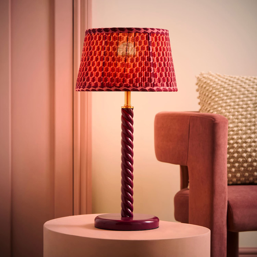 ValueLights Amara Pink Pleated Tapered Shade Pink Twist LED Table Lamp with Bulb Image 2