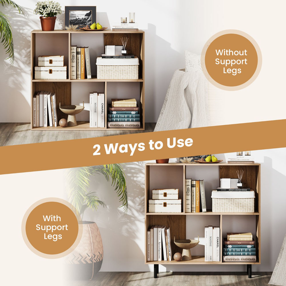 Costway 4 Cube Natural Mid Century Bookshelf Image 8