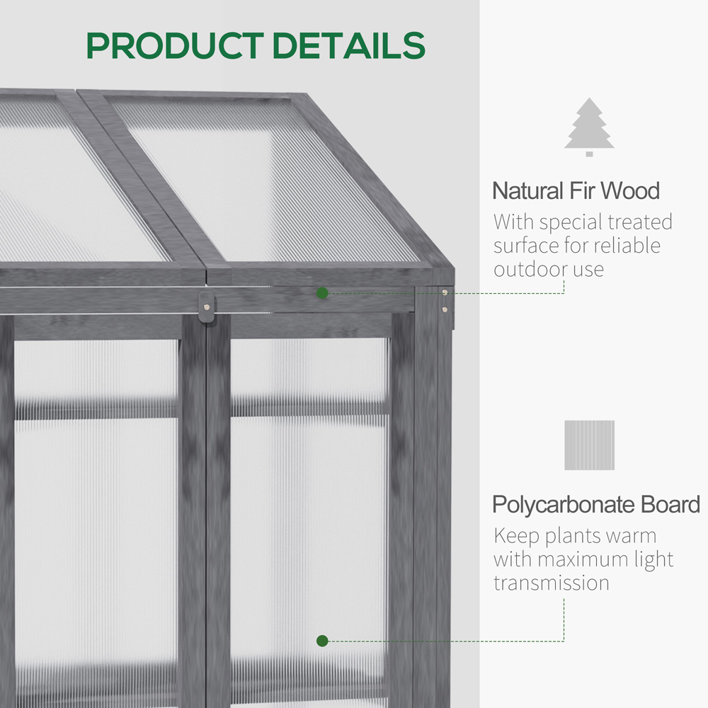 Outsunny 3 Shelf Grey Wooden Polycarbonate 2.2 x 1.6ft Cold Frame Greenhouse Image 5