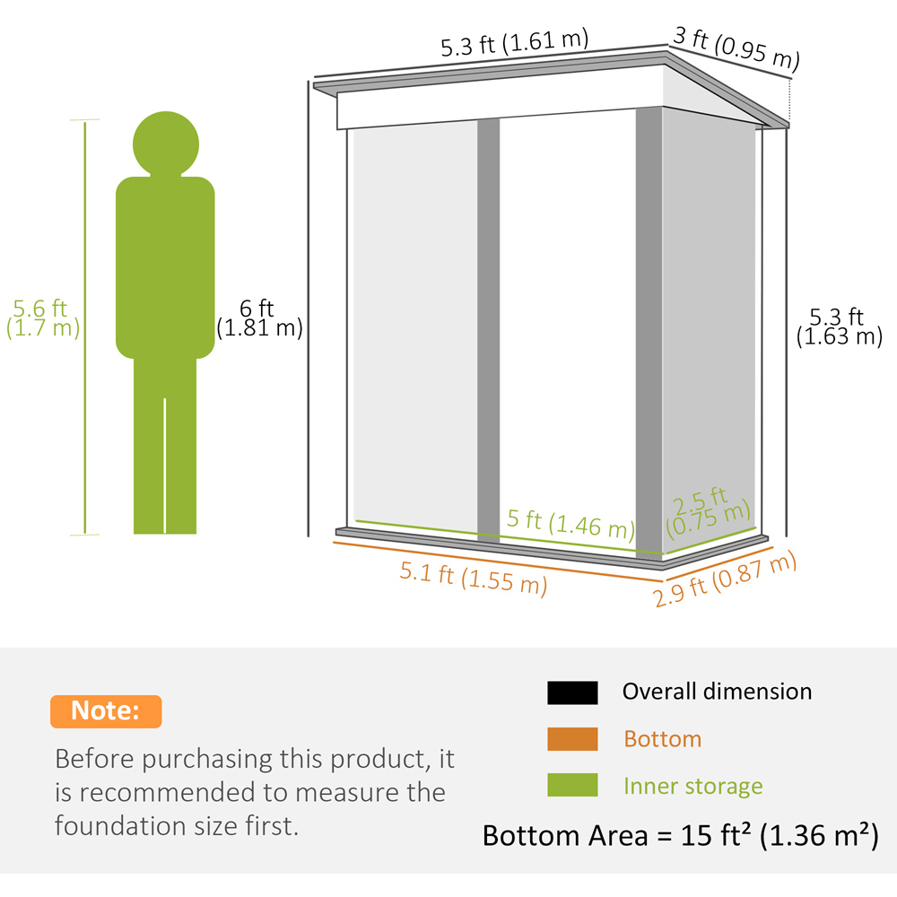 Outsunny 5 x 3ft Single Door Brown Steel Small Lean To Bike Shed Image 8