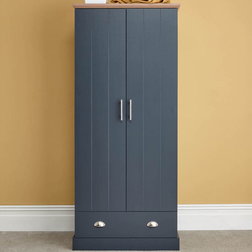 GFW Kendal 2 Door Single Drawer Slate Blue Wardrobe Image 1